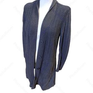 Cabo, Medium, Dark Gray Long open face sweater  cardigan.